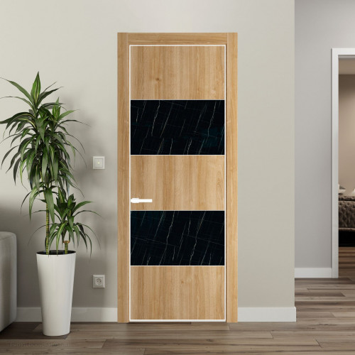 Межкомнатная дверь ProfilDoors 22 NE Дуб Карамель с кромкой Вайт с стекляной вставкой неро мрамор