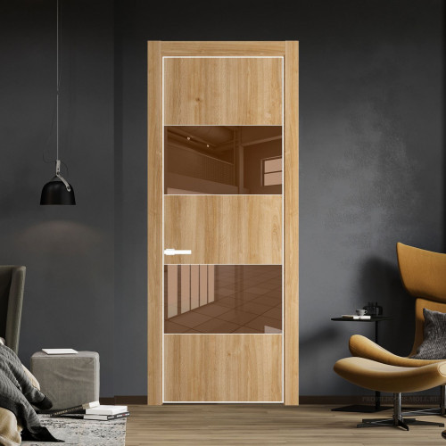 Межкомнатная дверь ProfilDoors 22 NE Дуб Карамель с кромкой Вайт с стекляной вставкой зеркало bronze
