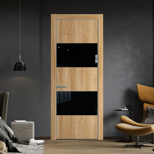 Межкомнатная дверь ProfilDoors 22 NE Дуб Карамель с кромкой Зеленый воск с стекляной вставкой черный лак