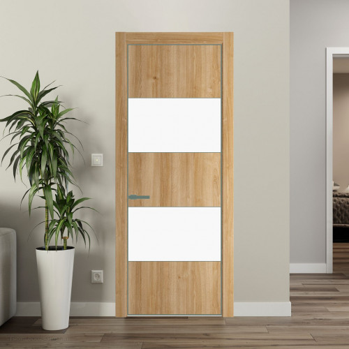 Межкомнатная дверь ProfilDoors 22 NE Дуб Карамель с кромкой Зеленый воск с стекляной вставкой монохром белый просветленный