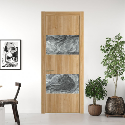 Межкомнатная дверь ProfilDoors 22 NE Дуб Карамель с кромкой Золото с стекляной вставкой атриум серебро