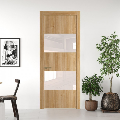 Межкомнатная дверь ProfilDoors 22 NE Дуб Карамель с кромкой Золото с стекляной вставкой перламутровый лак
