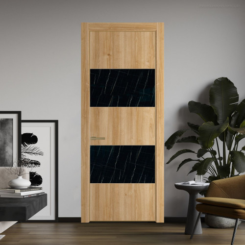 Межкомнатная дверь ProfilDoors 22 NE Дуб Карамель с кромкой Золото с стекляной вставкой неро мрамор