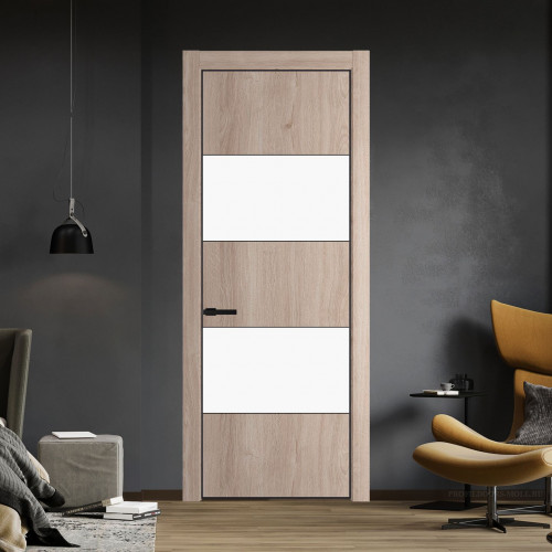 Межкомнатная дверь ProfilDoors 22 NE Дуб Сонома с кромкой Черный с стекляной вставкой монохром белый просветленный