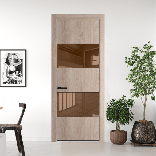 Межкомнатная дверь ProfilDoors 22 NE Дуб Сонома с кромкой Черный с стекляной вставкой зеркало bronze