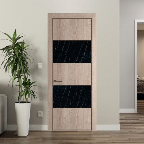 Межкомнатная дверь ProfilDoors 22 NE Дуб Сонома с кромкой Деорэ с стекляной вставкой неро мрамор