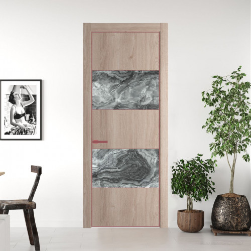 Межкомнатная дверь ProfilDoors 22 NE Дуб Сонома с кромкой Красный антрацит с стекляной вставкой атриум серебро