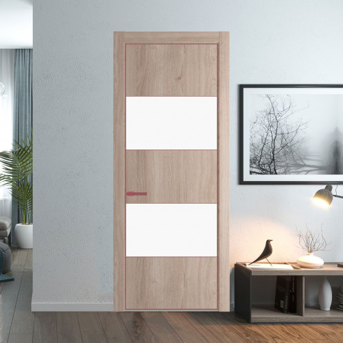 Межкомнатная дверь ProfilDoors 22 NE Дуб Сонома с кромкой Красный антрацит с стекляной вставкой монохром белый просветленный