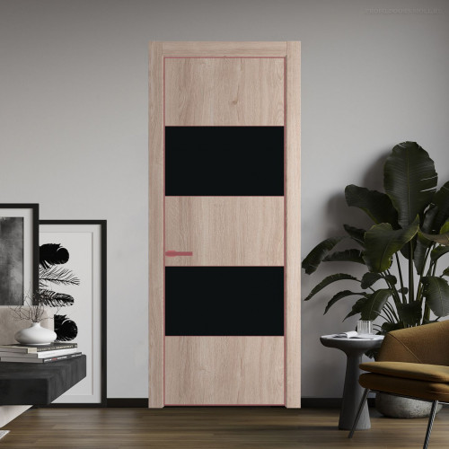 Межкомнатная дверь ProfilDoors 22 NE Дуб Сонома с кромкой Красный антрацит с стекляной вставкой монохром черный