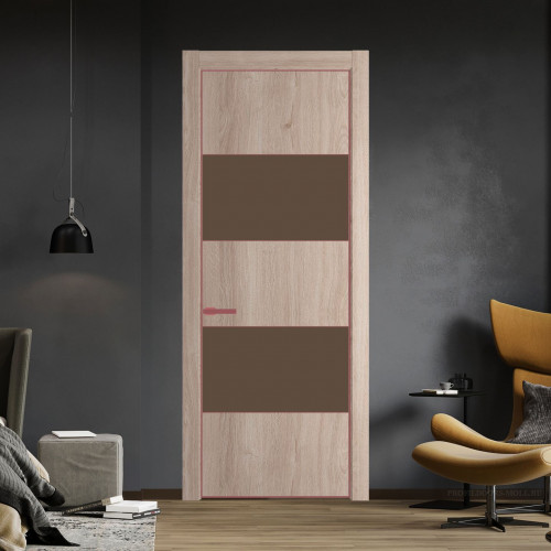 Межкомнатная дверь ProfilDoors 22 NE Дуб Сонома с кромкой Красный антрацит с стекляной вставкой монохром гляссе