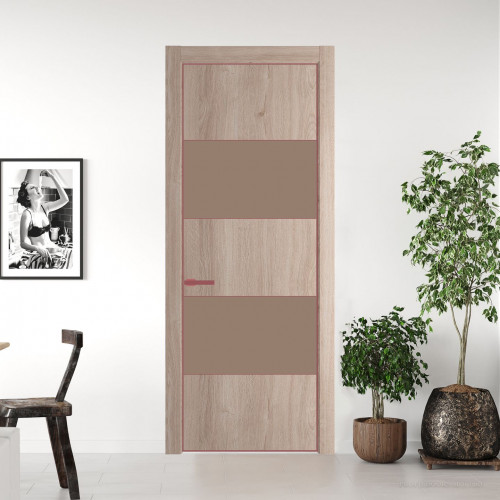 Межкомнатная дверь ProfilDoors 22 NE Дуб Сонома с кромкой Красный антрацит с стекляной вставкой монохром капучино