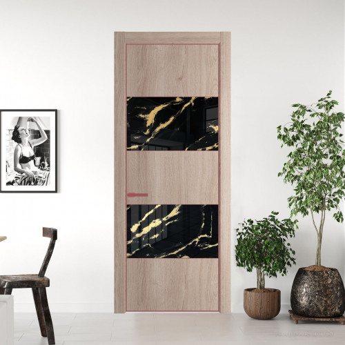 Межкомнатная дверь ProfilDoors 22 NE Дуб Сонома с кромкой Красный антрацит с стекляной вставкой нефи черный узор золото