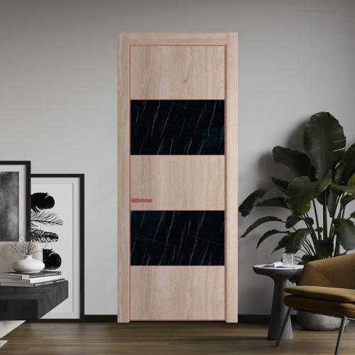 Межкомнатная дверь ProfilDoors 22 NE Дуб Сонома с кромкой Красный антрацит с стекляной вставкой неро мрамор