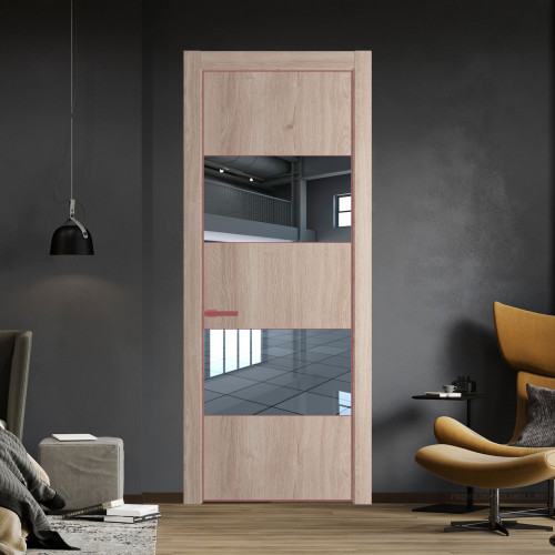 Межкомнатная дверь ProfilDoors 22 NE Дуб Сонома с кромкой Красный антрацит с стекляной вставкой зеркало