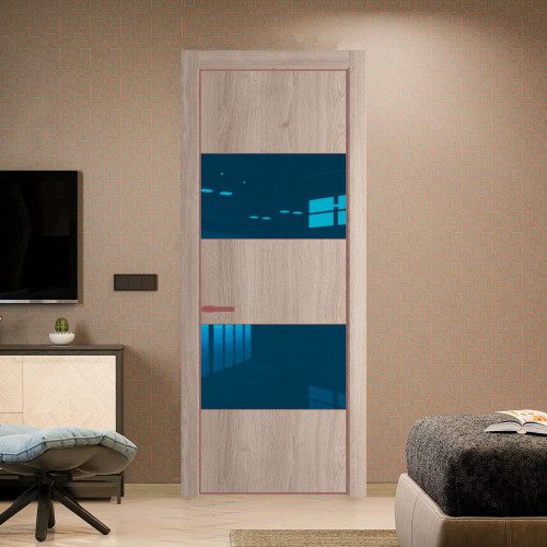 Межкомнатная дверь ProfilDoors 22 NE Дуб Сонома с кромкой Красный антрацит с стекляной вставкой зеркало blue