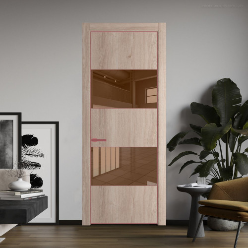Межкомнатная дверь ProfilDoors 22 NE Дуб Сонома с кромкой Красный антрацит с стекляной вставкой зеркало bronze