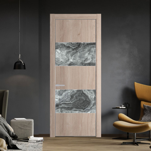 Межкомнатная дверь ProfilDoors 22 NE Дуб Сонома с кромкой Серебро с стекляной вставкой атриум серебро