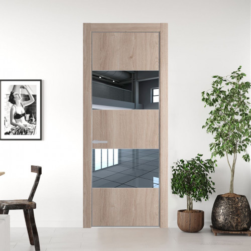 Межкомнатная дверь ProfilDoors 22 NE Дуб Сонома с кромкой Серебро с стекляной вставкой зеркало