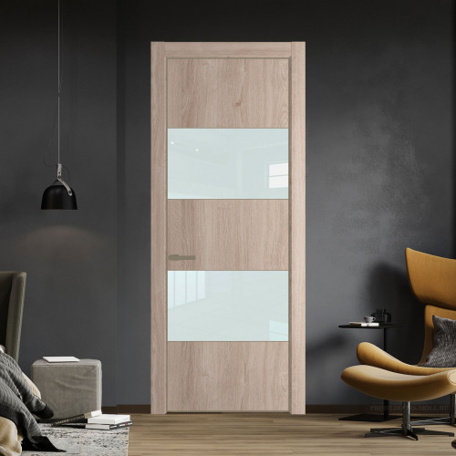 Межкомнатная дверь ProfilDoors 22 NE Дуб Сонома с кромкой Шампань с стекляной вставкой белый лак