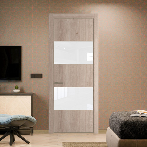 Межкомнатная дверь ProfilDoors 22 NE Дуб Сонома с кромкой Шампань с стекляной вставкой лак классик
