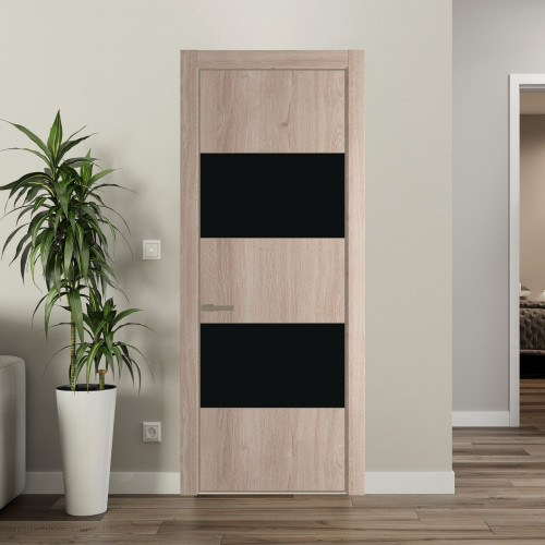 Межкомнатная дверь ProfilDoors 22 NE Дуб Сонома с кромкой Шампань с стекляной вставкой монохром черный