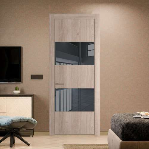 Межкомнатная дверь ProfilDoors 22 NE Дуб Сонома с кромкой Шампань с стекляной вставкой зеркало grey