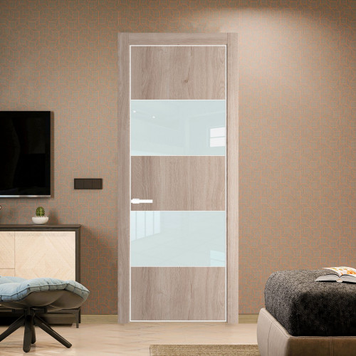 Межкомнатная дверь ProfilDoors 22 NE Дуб Сонома с кромкой Вайт с стекляной вставкой белый лак