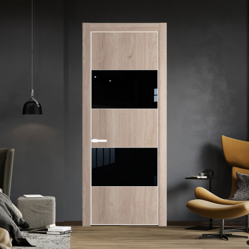 Межкомнатная дверь ProfilDoors 22 NE Дуб Сонома с кромкой Вайт с стекляной вставкой черный лак