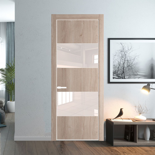 Межкомнатная дверь ProfilDoors 22 NE Дуб Сонома с кромкой Вайт с стекляной вставкой перламутровый лак