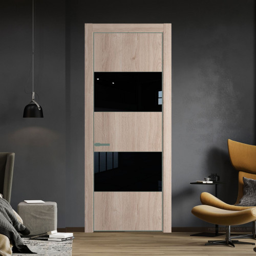 Межкомнатная дверь ProfilDoors 22 NE Дуб Сонома с кромкой Зеленый воск с стекляной вставкой черный лак