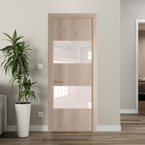 Межкомнатная дверь ProfilDoors 22 NE Дуб Сонома с кромкой Золото с стекляной вставкой перламутровый лак