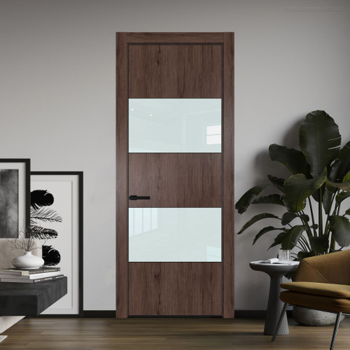 Межкомнатная дверь ProfilDoors 22 NE Дуб Тобакко с кромкой Черный с стекляной вставкой белый лак