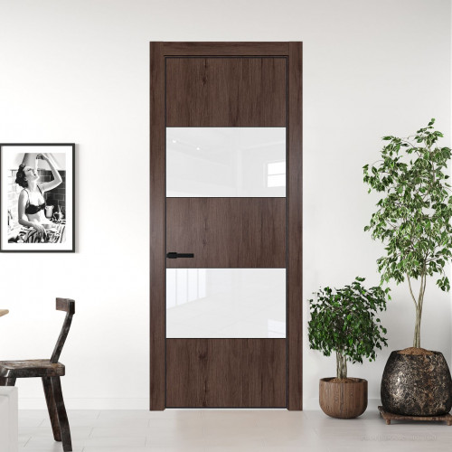 Межкомнатная дверь ProfilDoors 22 NE Дуб Тобакко с кромкой Черный с стекляной вставкой лак классик