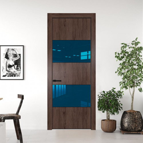 Межкомнатная дверь ProfilDoors 22 NE Дуб Тобакко с кромкой Черный с стекляной вставкой зеркало blue