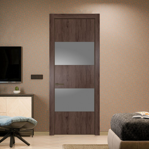Межкомнатная дверь ProfilDoors 22 NE Дуб Тобакко с кромкой Деорэ с стекляной вставкой серебро матлак