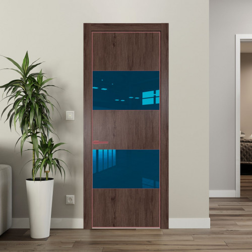 Межкомнатная дверь ProfilDoors 22 NE Дуб Тобакко с кромкой Красный антрацит с стекляной вставкой зеркало blue