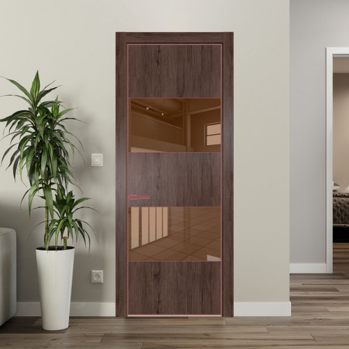 Межкомнатная дверь ProfilDoors 22 NE Дуб Тобакко с кромкой Красный антрацит с стекляной вставкой зеркало bronze