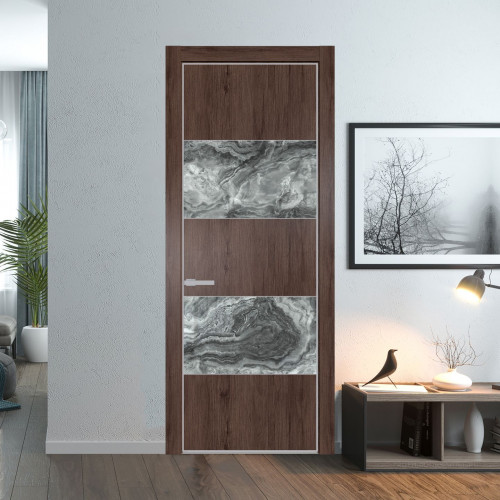 Межкомнатная дверь ProfilDoors 22 NE Дуб Тобакко с кромкой Матовая с стекляной вставкой атриум серебро