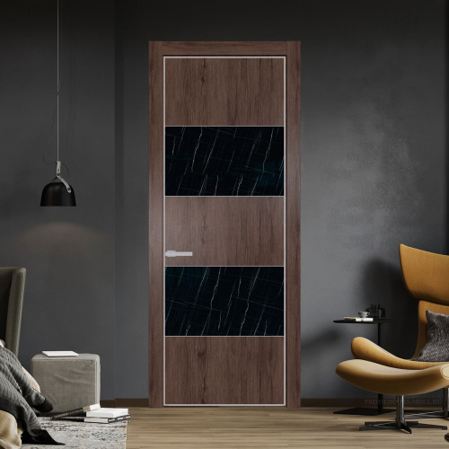 Межкомнатная дверь ProfilDoors 22 NE Дуб Тобакко с кромкой Матовая с стекляной вставкой неро мрамор