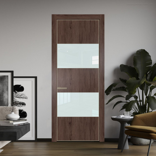 Межкомнатная дверь ProfilDoors 22 NE Дуб Тобакко с кромкой Никель с стекляной вставкой белый лак
