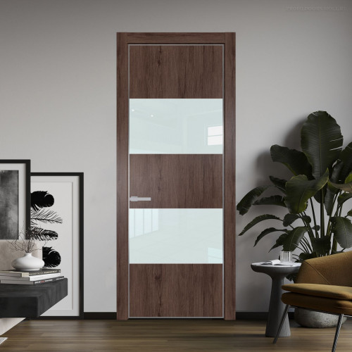 Межкомнатная дверь ProfilDoors 22 NE Дуб Тобакко с кромкой Серебро с стекляной вставкой белый лак