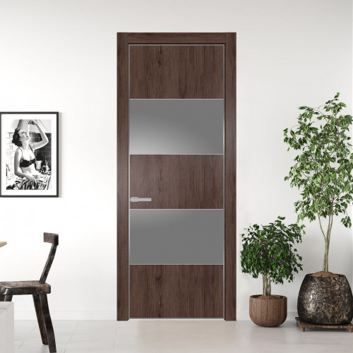 Межкомнатная дверь ProfilDoors 22 NE Дуб Тобакко с кромкой Серебро с стекляной вставкой серебро матлак