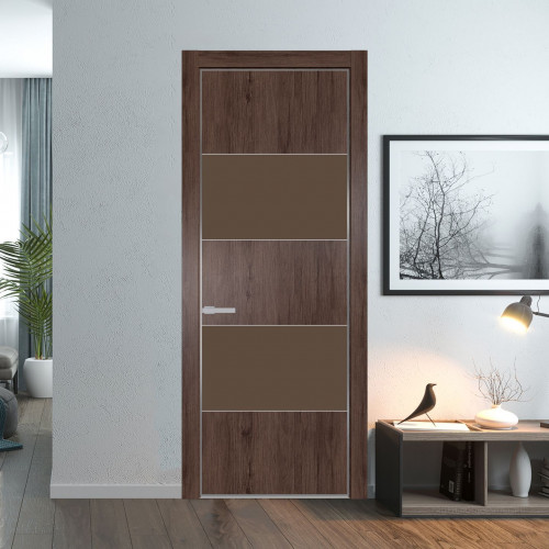 Межкомнатная дверь ProfilDoors 22 NE Дуб Тобакко с кромкой Серебро с стекляной вставкой монохром гляссе
