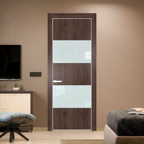 Межкомнатная дверь ProfilDoors 22 NE Дуб Тобакко с кромкой Вайт с стекляной вставкой белый лак