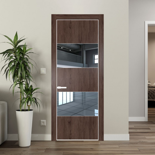 Межкомнатная дверь ProfilDoors 22 NE Дуб Тобакко с кромкой Вайт с стекляной вставкой зеркало