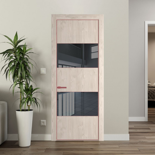 Межкомнатная дверь ProfilDoors 22 NE Каштан светлый с кромкой Красный антрацит с стекляной вставкой зеркало grey