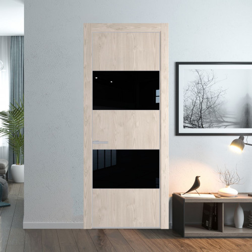 Межкомнатная дверь ProfilDoors 22 NE Каштан светлый с кромкой Матовая с стекляной вставкой черный лак