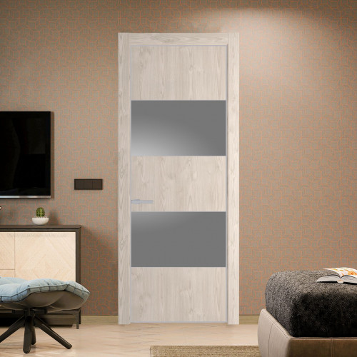 Межкомнатная дверь ProfilDoors 22 NE Каштан светлый с кромкой Матовая с стекляной вставкой серебро матлак