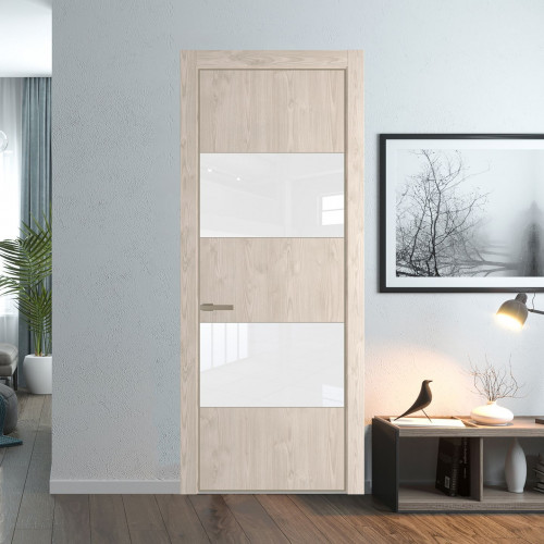 Межкомнатная дверь ProfilDoors 22 NE Каштан светлый с кромкой Никель с стекляной вставкой лак классик