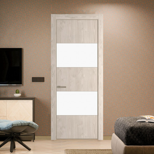Межкомнатная дверь ProfilDoors 22 NE Каштан светлый с кромкой Никель с стекляной вставкой монохром белый просветленный
